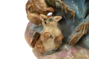 GWEN WATSON pottery gumnut fairy statue adorned with five possums, incised "G. Watson", 24cm high, 20cm wide - 3