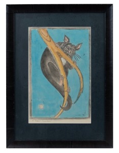 MARGUERITE HENRIETTE MAHOOD (1901-1989), Inquisitiveness, hand-coloured linocut, signed and titled lower left with monogram in plate, 37 x 24cm, 55 x 41cm overall