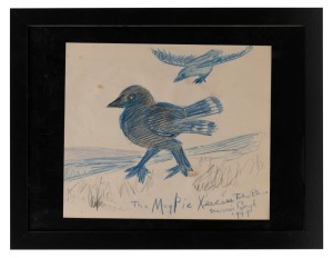 WILLIAM MERRIC (MERRIC) BOYD (1888-1959), The Magpie Xercise Takes Place, black and blue crayon and pencil, signed and dated "Merric Boyd, 1949", 24 x 29cm, 34 x 44cm overall