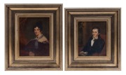 ARTIST UNKNOWN (19th century), (pair of husband and wife portraits), oil on board, inscribed verso, I.) "Barzillai Quaife, 1798-1873, (b. Lenham, Kent, England, d. Paddington, NSW.), II.) "Maria Quaife (n&eacute;e Smith, Died 12 Jan 1859,&nbsp;Paddington, NSW.) 15 x 