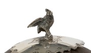 An antique English sterling silver mounted emu egg double inkwell casket, adorned with cockatoo finial and lion claw feet, stamped "T. S.", made in London, circa 1869, ​​​​​​​13cm high, 15cm wide - 2