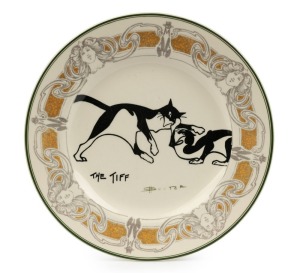 ROYAL DOULTON "The Tiff" antique English porcelain cabinet plate designed by David Henry Souter, green factory mark to base, 24cm diameter