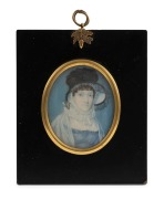 MISS BREEZE antique portrait miniature painted on ivory with notation verso "Miss Breeze, God-mother to William Edward Nairn (1814-1870) by whose generosity he was enabled to emigrate to Tasmania in 1836 with Sir John Franklin", 13.5 x 11.5cm overall