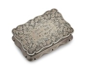 An antique sterling silver snuff box with engraved decoration and ownership details "James Angus, Rooty Hill, N.S. Wales", made by Deakin & Francis of Birmingham, circa 1896, 6cm wide, 42 grams - 2