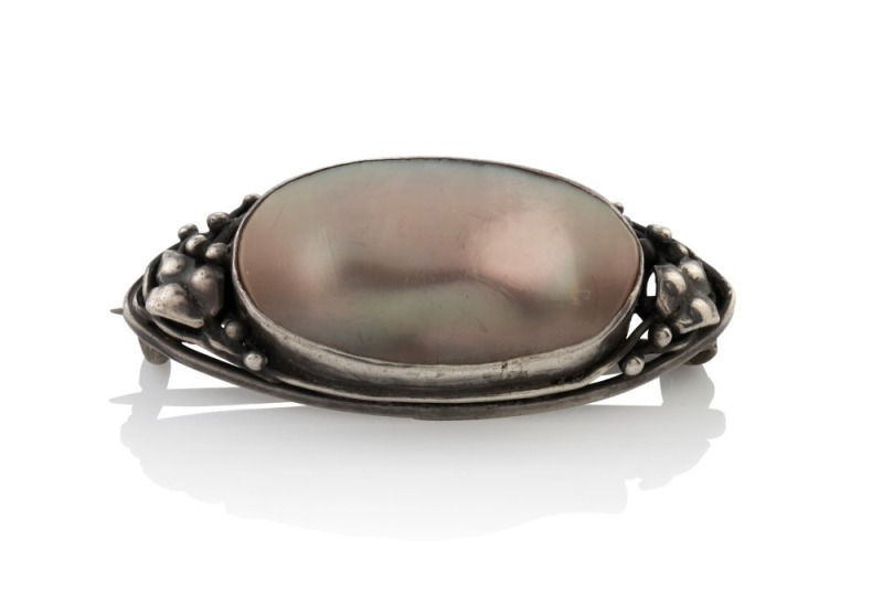 RHODA WAGER sterling silver and pearl brooch, circa 1920s, stamped "Wager", 4cm wide