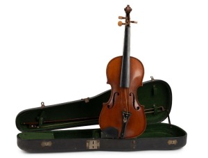 JOHANNES PAVO. of Melbourne, antique violin with impressive fiddleback blackwood back, with bow in case, bearing paper label "JOHANNES PAVO. Melbourne, 1880",