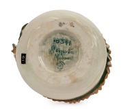 MARGUERITE MAHOOD&nbsp;pottery vase with applied dragon decoration, glazed in green and orange, incised "Marguerite Mahood" with additional monogram mark, ​​​​​​​7cm high, 15cm wide - 2