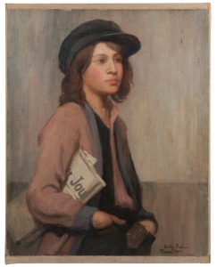 EMILY LETITIA PAUL (1866-1917), Portrait of a Paper Boy, Paris, 1910,, oil on canvas, laid down on linen, signed lower right "Emily Paul", 67 x 54.5cm, 71 x 56cm overall.