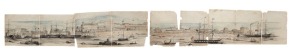 FRANK (FRANCIS) GEORGE HANKEY (c.1832-1911), Rare early panorama of the Port River & North Parade, Port Adelaide, 1855, watercolour, wash, ink, pencil and gouache, in eight sections, laid down on tissue, signed and dated July 1855 on four of the panels, to which the artist has added "from memory" in two places; overall 188cm long, height varies up to 27cm.