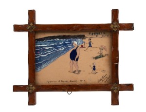 E. FENTON THOMAS, Memories Of Bondi Beach, 1918, watercolour and ink on card, signed lower right "G. Fenton Thomas, The Watalia, Bondi Beach, 21/12/18", 14 x 20cm, 25 x 31cm overall