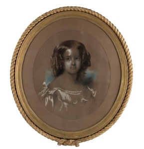 SIR WILLIAM CRAWFORD A.R.S.A. (1825-1869), Miss Margaret Wilson", pastel, signed lower right "William Crawford, 1854", three paper labels affixed verso with details of the artist and sitter, "Margaret, daughter of Archdeacon James Wilson of New Zealand. Married 1871 to William Campbell Walker C.M.G. eldest son of Sir William Stuart Walker K.C.B. of Bowland, Scotland". 49 x 42cm, 76 x 66cm overall