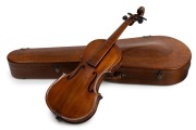 A rare antique Australian violin, crafted from eucalypt and fiddleback blackwood, 19th century, housed in a period fiddleback blackwood and cedar case with blue velvet lined interior, 60.5cm long - 9