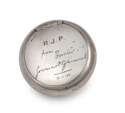 WILLIAM DRUMMOND & CO. of Melbourne sterling silver presentation tobacco box engraved in script with signature "R.J.P.  From Forster Governor General 12-11-24", made in Birmingham, circa 1920, 7cm diameter, 78 grams