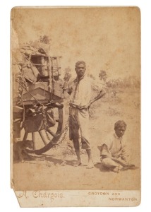 ALPHONSE CHARGOIS (1860-1936), Cumjam chained to the back of a horse-drawn cart, 1894, albumen paper print, 15 x 10cm, laid down on the photographer's cabinet card. Printed text in margin "A. Chargois. Croydon and Normanton". This image does not appear to be recorded.