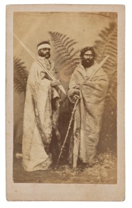 FREDERICK KRUGER (1831-88), William Gillman (Goulburn Tribe) and Johnny Terrick (Echuca Tribe), circa 1878, albumen paper photograph carte-de-visite, overall 10.2 x 6.2cm; with inked inscription verso "Terrick, Gilman, Goulburn Tribe". Known to be from a 