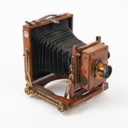 BOOTS:&nbsp;3⅛ x 4⅛" plate triple-extension field camera, c. 1910, with Ross London Symmetrical Anastigmat 5&frac12;" f8 lens [#58927] and roller-blind shutter.