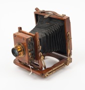 BOOTS:&nbsp;3⅛ x 4⅛" plate triple-extension field camera, c. 1910, with Ross London Symmetrical Anastigmat 5&frac12;" f8 lens [#58927] and roller-blind shutter. - 2