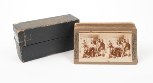 ROSE STEREOGRAPH COMPANY: Twenty-seven stereo cards featuring comedic, sentimental, and domestic scenes, in maker's box marked 'The Rose Stereographs'. (27 cards)