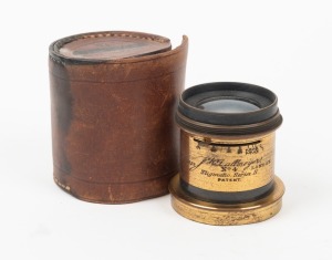 DALLMEYER: No. 4 Stigmatic Series II brass portrait lens [#72829], c. 1890s, with lens diameter of approx. 33mm, total height of 56mm, and f6/8/11/16/22/32/45 aperture markings, together with leather case.