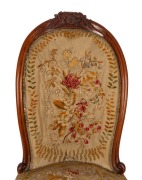 [CIRCLE OF LOUISA ANN MEREDITH] A rare and significant cedar chair with native wildflower embroidery in the manner of Louisa Ann Meredith, the top back of the chair has a rare carved HOBART TOWN Coat of Arms incorporating the latin "Sic Fortis Hobartia [C - 3