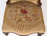 [CIRCLE OF LOUISA ANN MEREDITH] A rare and significant cedar chair with native wildflower embroidery in the manner of Louisa Ann Meredith, the top back of the chair has a rare carved HOBART TOWN Coat of Arms incorporating the latin "Sic Fortis Hobartia [C - 5