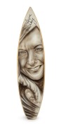 LAYNE BEACHLEY&nbsp;surfboard&nbsp;painted with portrait of the World Champion surfer by artist by DANIEL JOYCE,&nbsp;signed by Layne Beachley, 188cm high