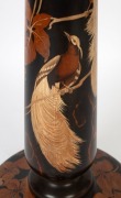 MARGUERITE MORAN Tasmanian huon pine turned pedestal with poker work and hand-painted birds of paradise decoration, circa 1930s, 92cm high - 3