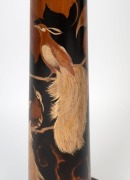 MARGUERITE MORAN Tasmanian huon pine turned pedestal with poker work and hand-painted birds of paradise decoration, circa 1930s, 92cm high - 4