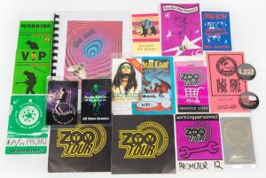 Collection of backstage passes and badges for 1990s tours of Australia by various artists and bands