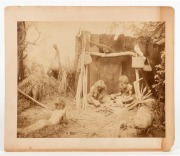 A group of five photographic images of Australian Aborigines depicting a family group, a group pausing during food gathering, a group outside their humpy, and two portraits; circa 1890s-1900s; the largest 19 x 24cm. (5 items). - 2