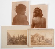 A group of five photographic images of Australian Aborigines depicting a family group, a group pausing during food gathering, a group outside their humpy, and two portraits; circa 1890s-1900s; the largest 19 x 24cm. (5 items). - 3