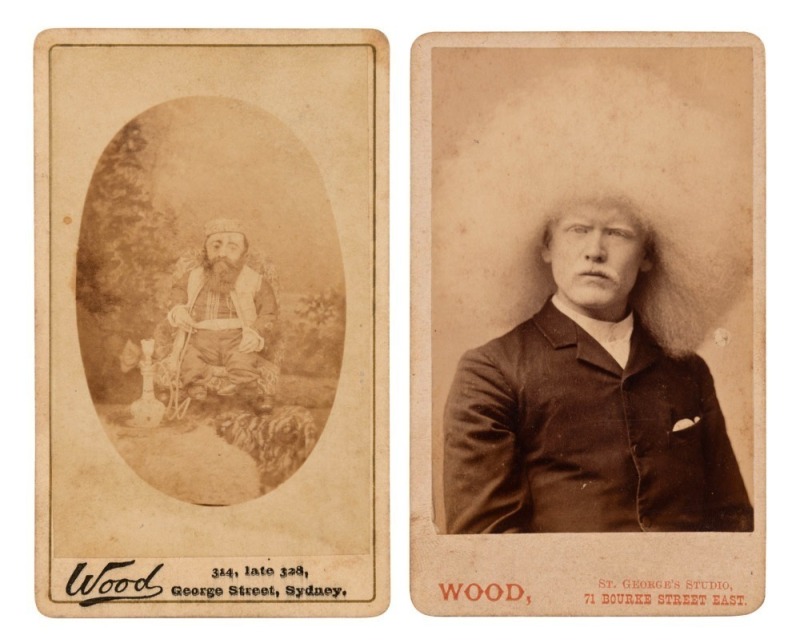 Two original cartes-de-visite by Wood (Bourke St. East, Melbourne and George St., Sydney), circa 1880s, one depicting "Unzie, the albino Circassian youth" and the other showing "Dominick Sonsee, the smallest man in the world", (2).