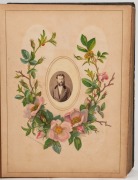 A rather dilapidated leather-bound photo album with colour lithographic title page and decorations, containing a very diverse range of cartes-de-visite - Australian, English studios, famous people - writers, performers, royalty, African-American subjects - 2