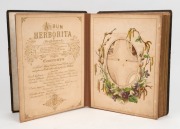 A rather dilapidated leather-bound photo album with colour lithographic title page and decorations, containing a very diverse range of cartes-de-visite - Australian, English studios, famous people - writers, performers, royalty, African-American subjects - 3