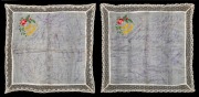 A superb pair of embroidered and silk handkerchiefs, both with colourful embroidered "Happy Christmas" messages surrounded by holly and blooms; both then with added text in ink "6th Australian Field Ambulance Xmas Dinner 1917" with the signatures of numer - 2