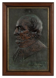 J. S. WATKINS (1866-1942), bronzed metal relief profile portrait plaque, signed lower right "J. S. Watkins, 1913", 71 x 46cm overall
