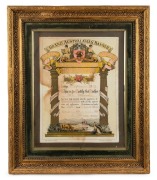 MASONIC INTEREST: Leather case of antique regalia with embossed ownership details "Present&nbsp;To Past Arch Bro. W. H. Withers By The Boadicea Lodge, No. 249, Jan. 1896"; together with a framed certificate adorned with waratah, wattle and kangaroo "Grand Aust