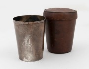 CHARLES COWPER (1834-1911, Politician and Police Magistrate): Antique silver beaker manufactured by Frederick Wilson & William Davies, London, circa 1880, in original brown leather case with owner's stamp to top "Charles Cowper", retailed by Flavelle Bros