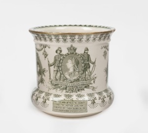 DOULTON BURSLEM "Australian Federation, 1901" earthenware jardiniere in green transfer colourway, stamped "Doulton Burslem, England", 12.5cm high