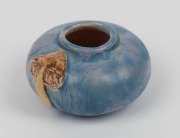 LOUISE TAYLOR blue glazed pottery vase with applied mushroom decoration, incised "Louise Taylor", 5.5cm high, 11cm wide