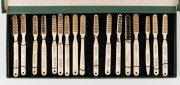 ADDIS boxed selection of seventeen salesman's sample tooth and dental plate brushes, bone and bristle, marked "Made in Australia" and "Made in England", the box 45cm wide