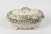 ROYAL DOULTON "Lulu" pattern green transfer lidded tureen with flannel flower decoration, circa 1910, factory mark to base, 17cm high, 33cm wide