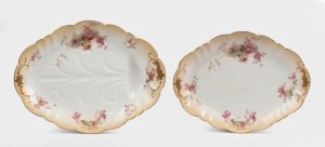 ROYAL DOULTON pair of graduated antique English porcelain platters with Christmas Bush decoration, early 20th century, factory marks to base, ​​​​​​​50cm and 45cm wide