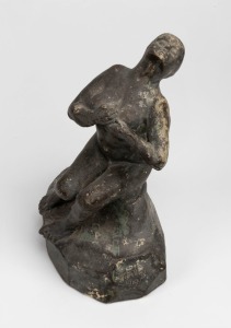 GUSTAVE PILLIG "Cleopatra" hand-painted fired plaster statue of a female nude clasping an asp to her breast, incised "G. Pillig, 1919", 25cm high