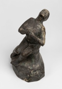 GUSTAVE PILLIG "Cleopatra" hand-painted fired plaster statue of a female nude clasping an asp to her breast, incised "G. Pillig, 1919", 25cm high