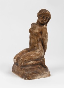 GUSTAVE PILLIG "The Captive" hand-painted fired plaster statue of a kneeling nude, circa 1920, signed "G. Pillig", 21cm high