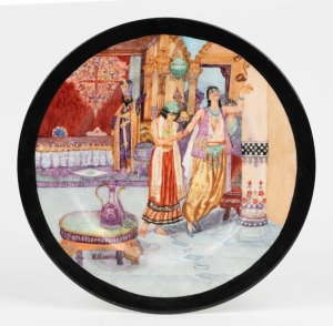 ELSIE ROSSER "Persian Princess Nahid Sent Back To Her Father By Her Husband" hand-painted porcelain plate, signed "Elsie Rosser, December 1934", 26.5cm diameter
