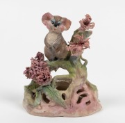 GWEN WATSON pottery sculpture with koala and gum blossoms, incised "G. G.". 12.5cm high