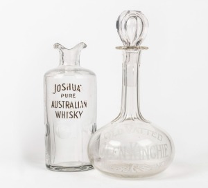 Two antique Australian advertising decanters, one emblazoned "Old Vatted Glen Kinchie, Brown & Co. Sydney" and the other "Joshua Pure Australian Whisky", 19th and 20th century, 23cm and 27cm high