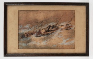 JANE LANE (NÉE MORGAN), (Ireland, Australia), (ship in stormy seas), watercolour and gouache, bearing inscription verso "This painting was done… [words obscured by paper tape] in 1880 or 1882 while staying with her nephew Dr Morgan Martin of 32 College St